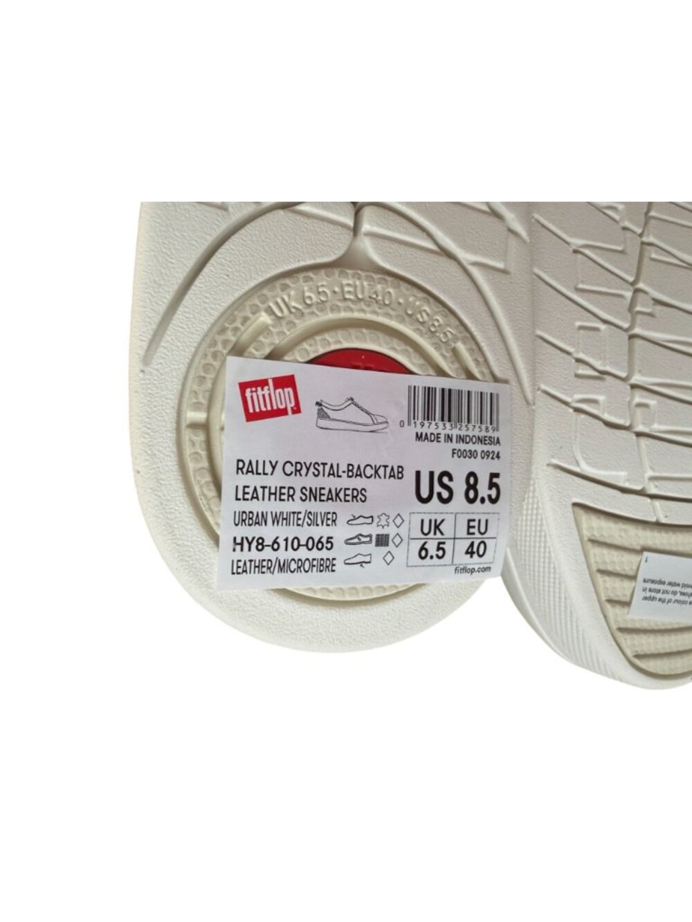 Fitflop Rally White and Silver Crystal Back Tab Leather Sneaker Size 8.5 NIB - Picture 8 of 12
